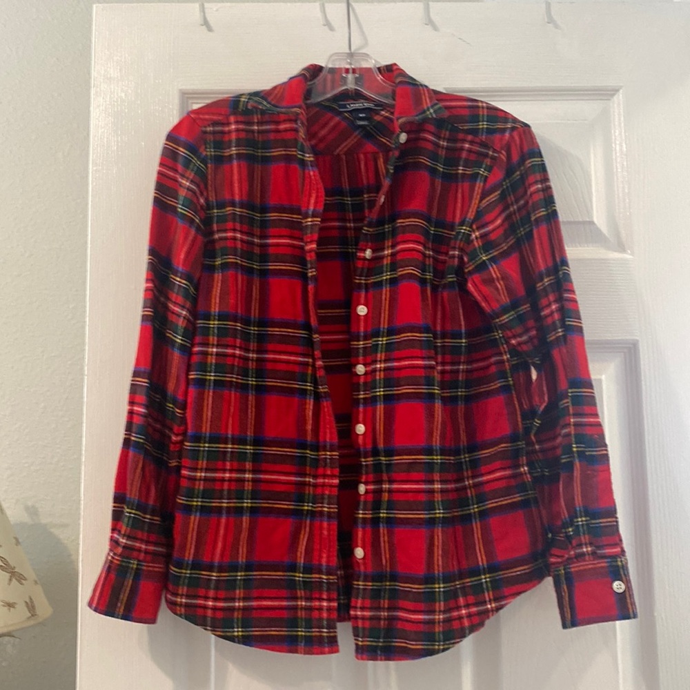 Red Multi Colored Plaid Flannel Shirt
